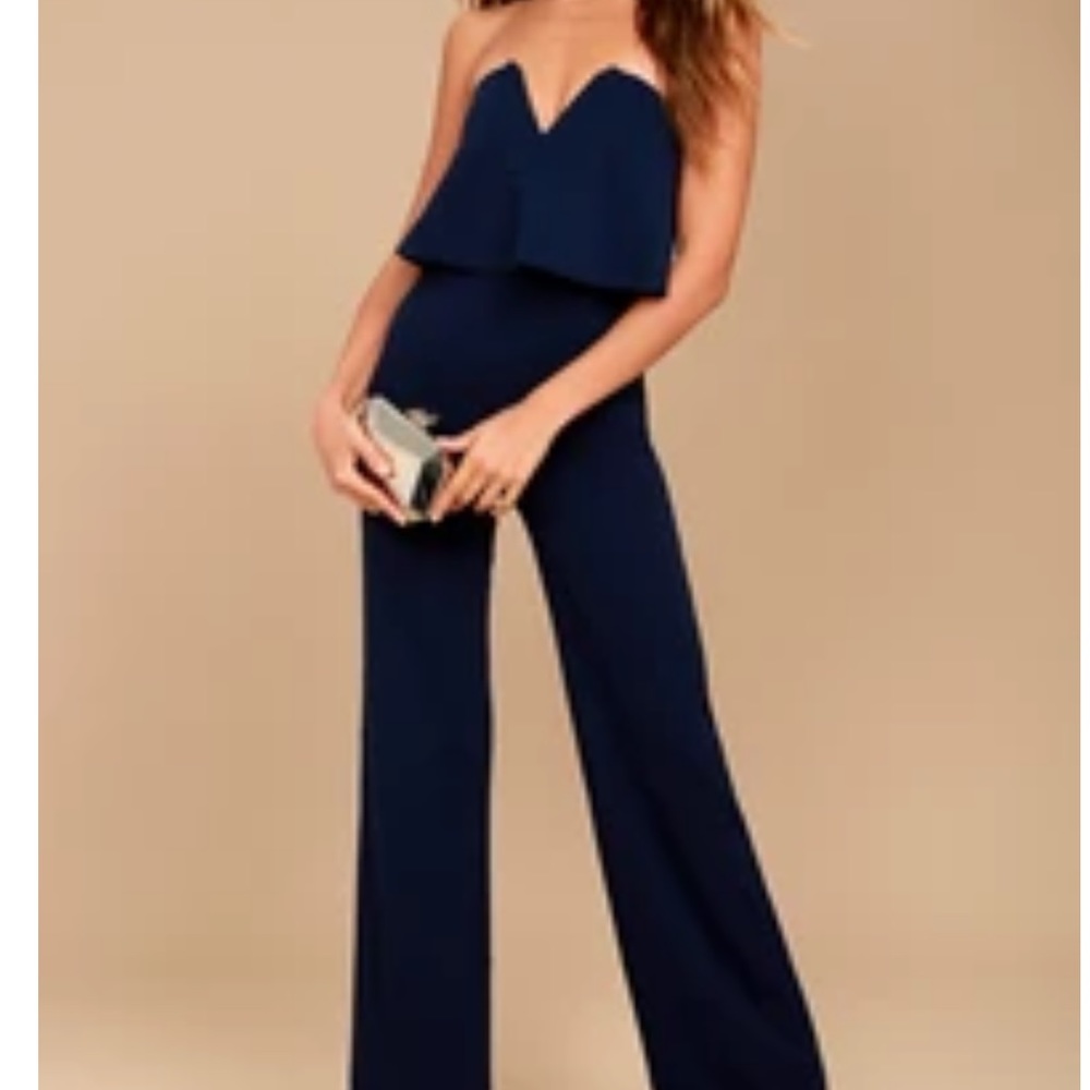 navy lulus strapless jumpsuit size s